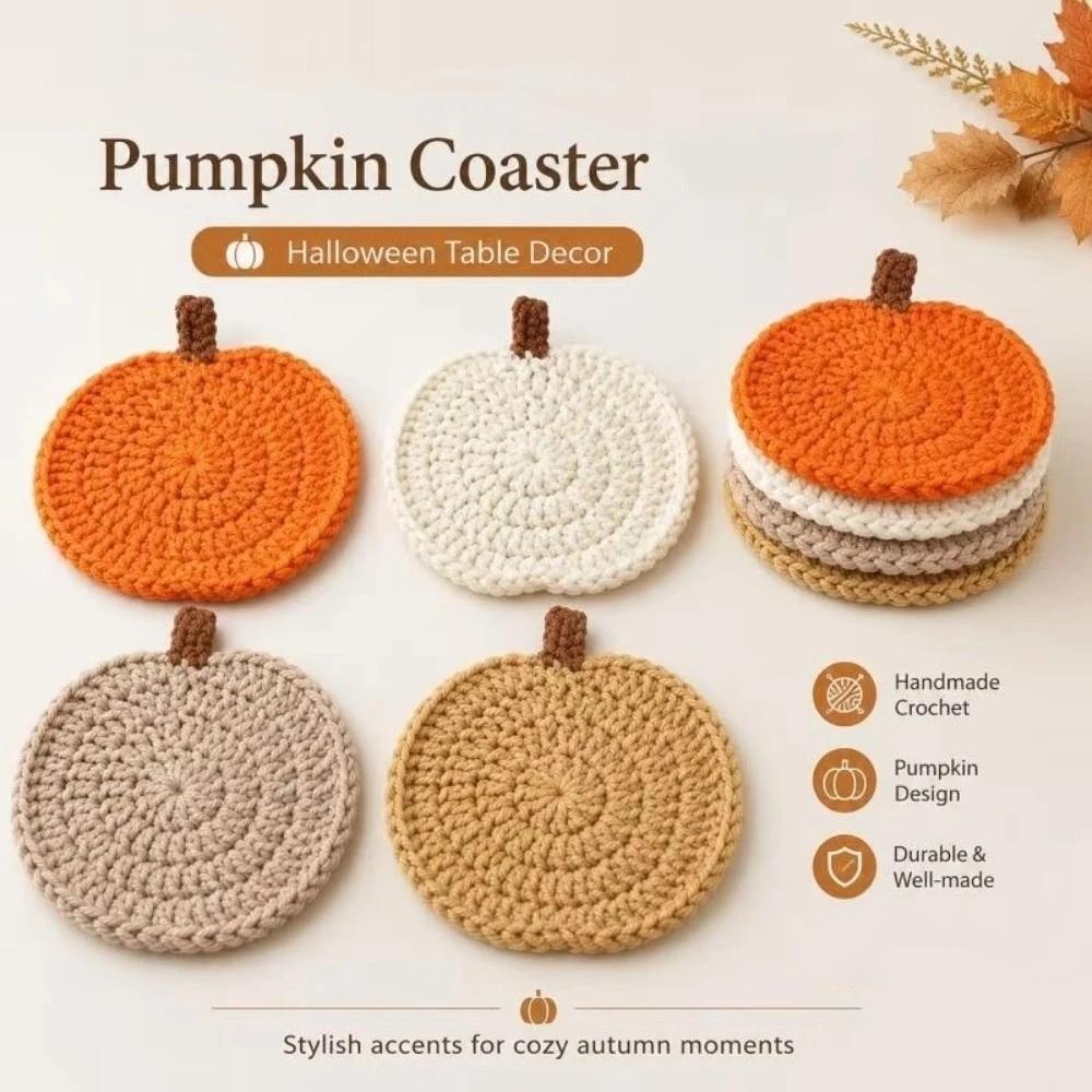 Handmade Pumpkin Coasters Crochet Coffee Mugs Mats Cute Knit Cup Mats Fall Table Decor