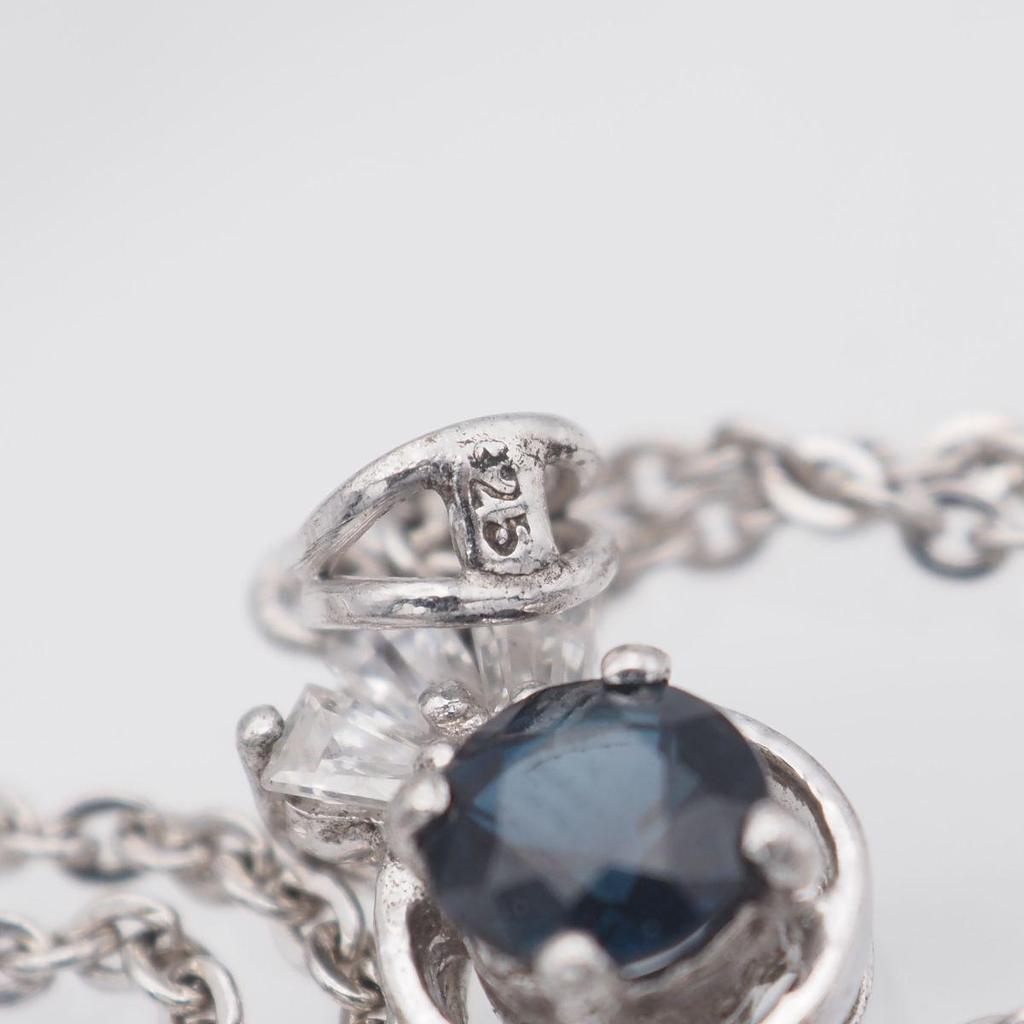 Used X301 Sapphire? Blue Spinel? THL STERLING 925 Engraved Pendant Necklace Diamond Style Glass Design Silver