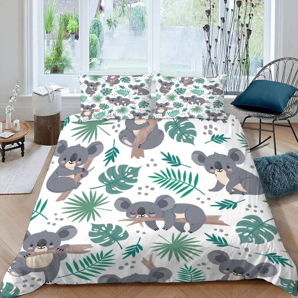 Cute Elephant Koala Duvet Cover Set Cartoon Animals Bedding Set Australia Tree Bear Quilt Cover Twin King for Kids Boys Girls