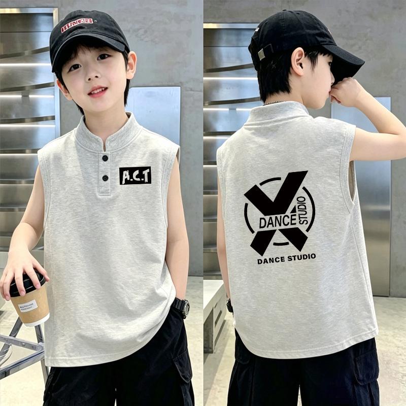 Korean Style Stand-Up Collar Polo Vest T-Shirt for Boys, Sizes 6-12, Summer Cool New Arrivals