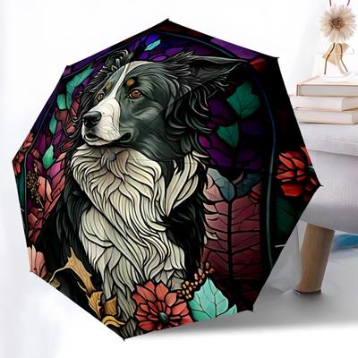 1pc Stained Glass Dog Automatic Open/Close Umbrella with Folding Feature Compact Travel Umbrella, Lightweight Design, for Commuting, Business120