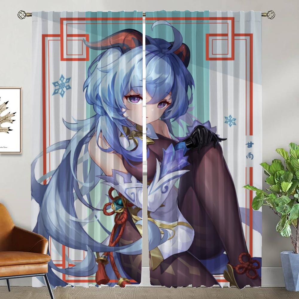 Genshin Impact Kitchen Curtains for Living Room Home Interior Curtains 2 Pieces Blackout Curtain Tulle for Bedroom Partition