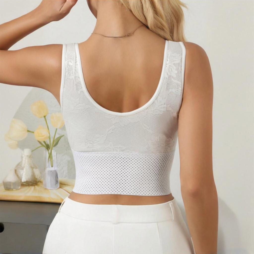Front Closure Breathable Hollow Out Wireless Bra Three Row Hook Shaping Lifting Side Support Seamless Sports Bralette Top