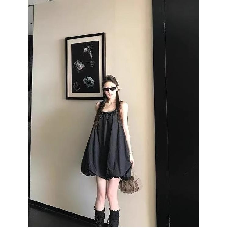 Solid color simple white bud vest skirt women's summer new loose dress casual A-shaped skirt niche skirt