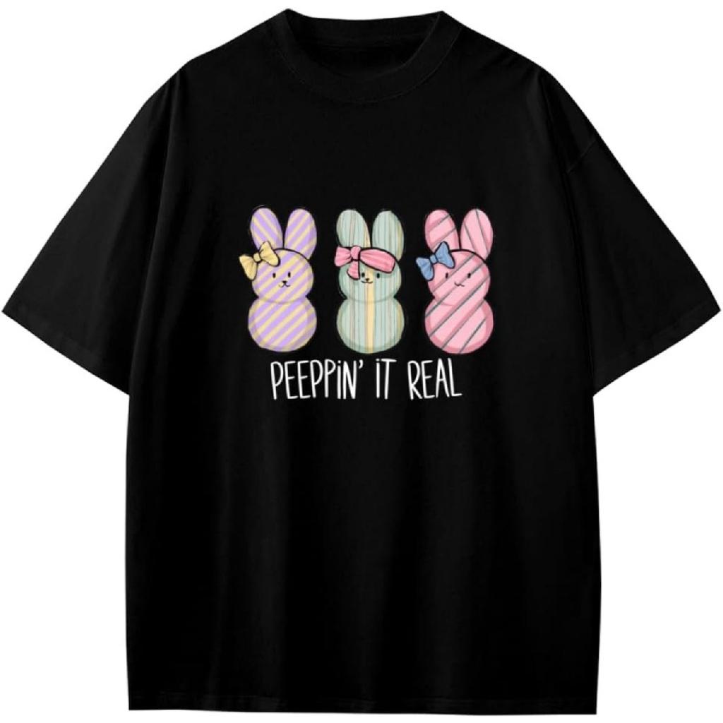 Cute Funny Easter Bunny Happy Easter Peepin' It Real Anime Gift Teens Boys Girls T-Shirt
