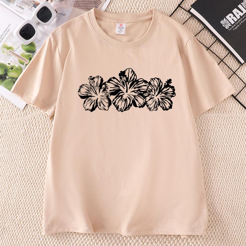 Hibiscus Flower TShirt Unisex Ladies Floral Tee Hawaii Flower Tshirt Summer Beach Short Sleeve Round Neck Printed Tshirts
