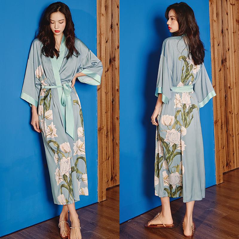 Yao Ting Women's Plus Size Satin Chiffon Pajamas - Summer Ice Silk Luxury Sleepwear & Bathrobe Set