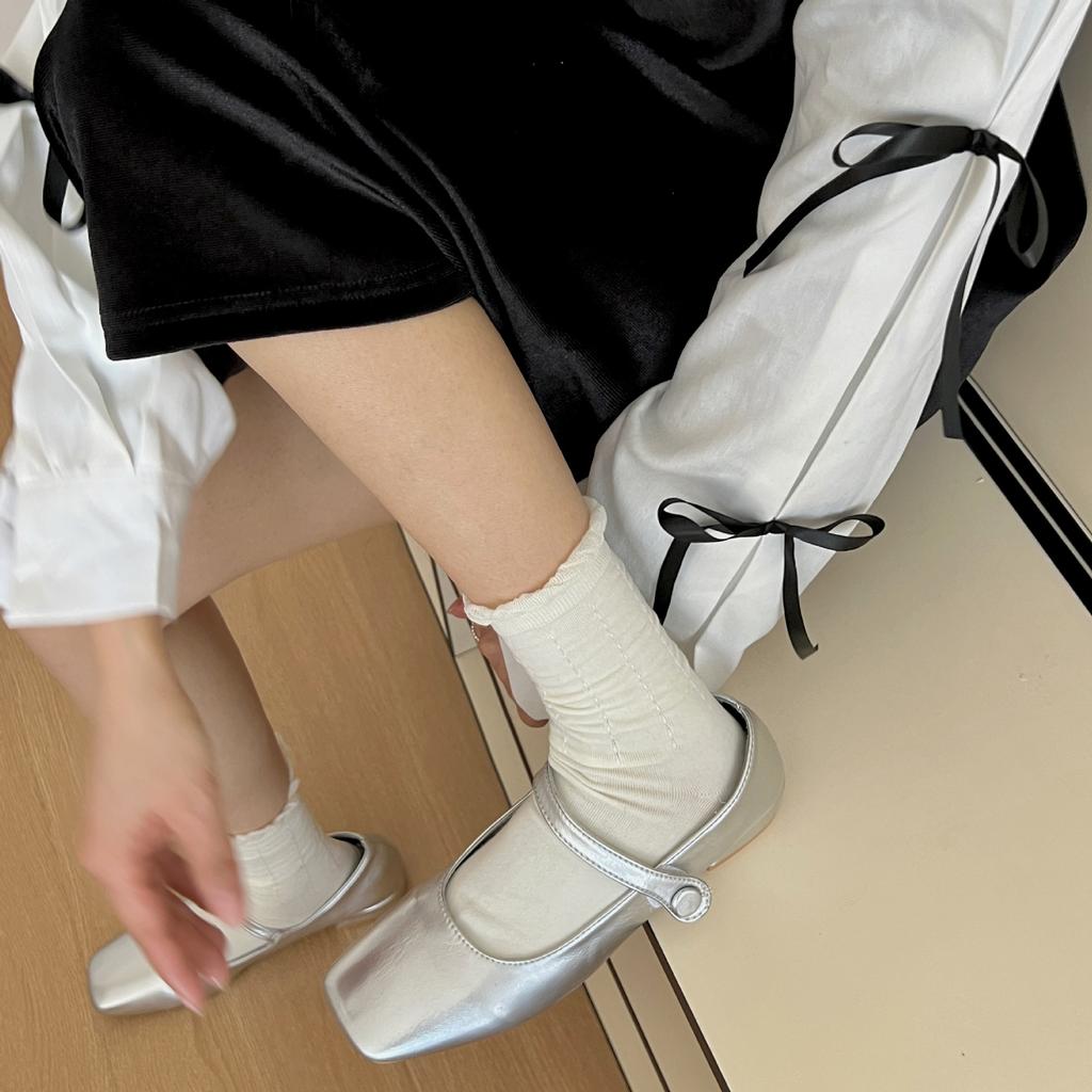 Shirring Lace Socks Mid-Tube Niche Simple Style Spring And Autumn New Product Stack Socks Solid Color Student Socks Casual