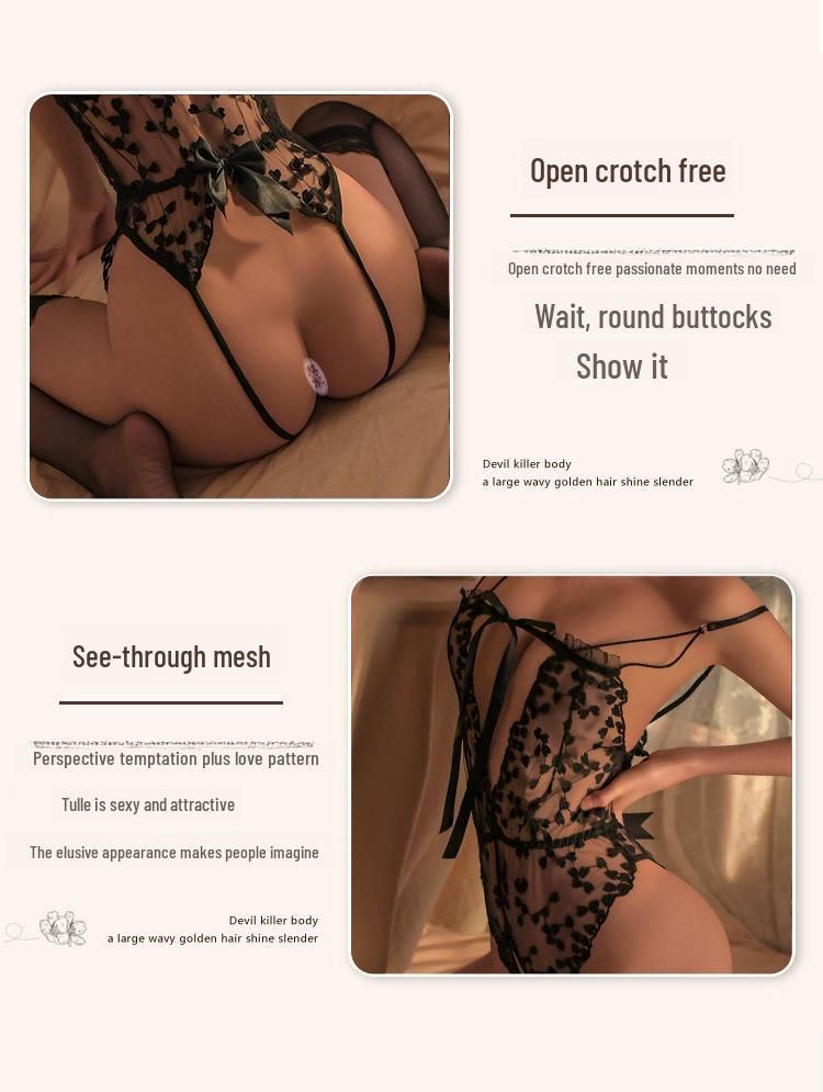 Seductive Lace Lingerie: One-Piece Transparent Pajamas with Easy Unbuttoning