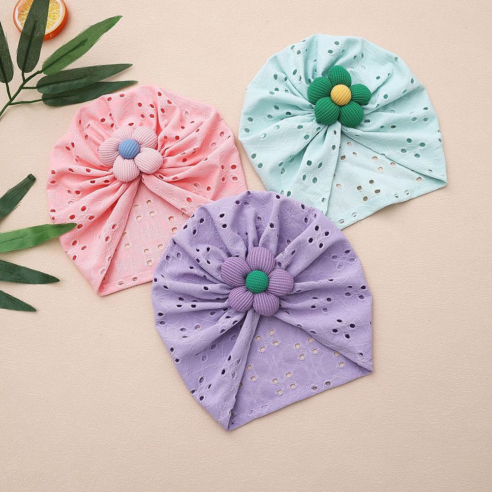 Lovely Flower Baby Hat Elastic Newborn Indian Cap Hollow Breathable Turban Baby Girls Hats Beanies Kids Infant Hair Accessories