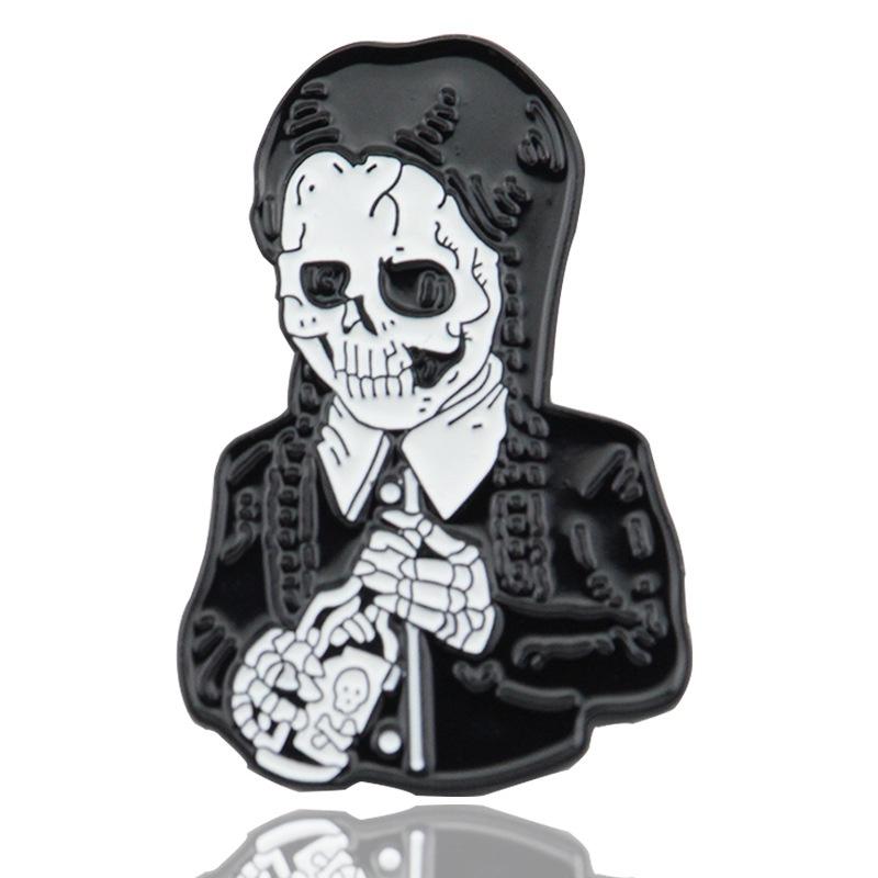Brooch Family Addams Skull Black Badge Lapel Pin Kids Xmas Gifts