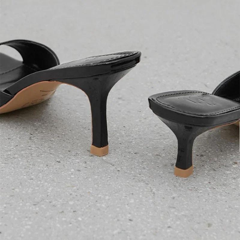 Fashion 2025 Summer Fashion Square Toe Slippers for Women Elegant Pu Leather High Heel Sandals Woman Luxury Office&career Ladies Shoes