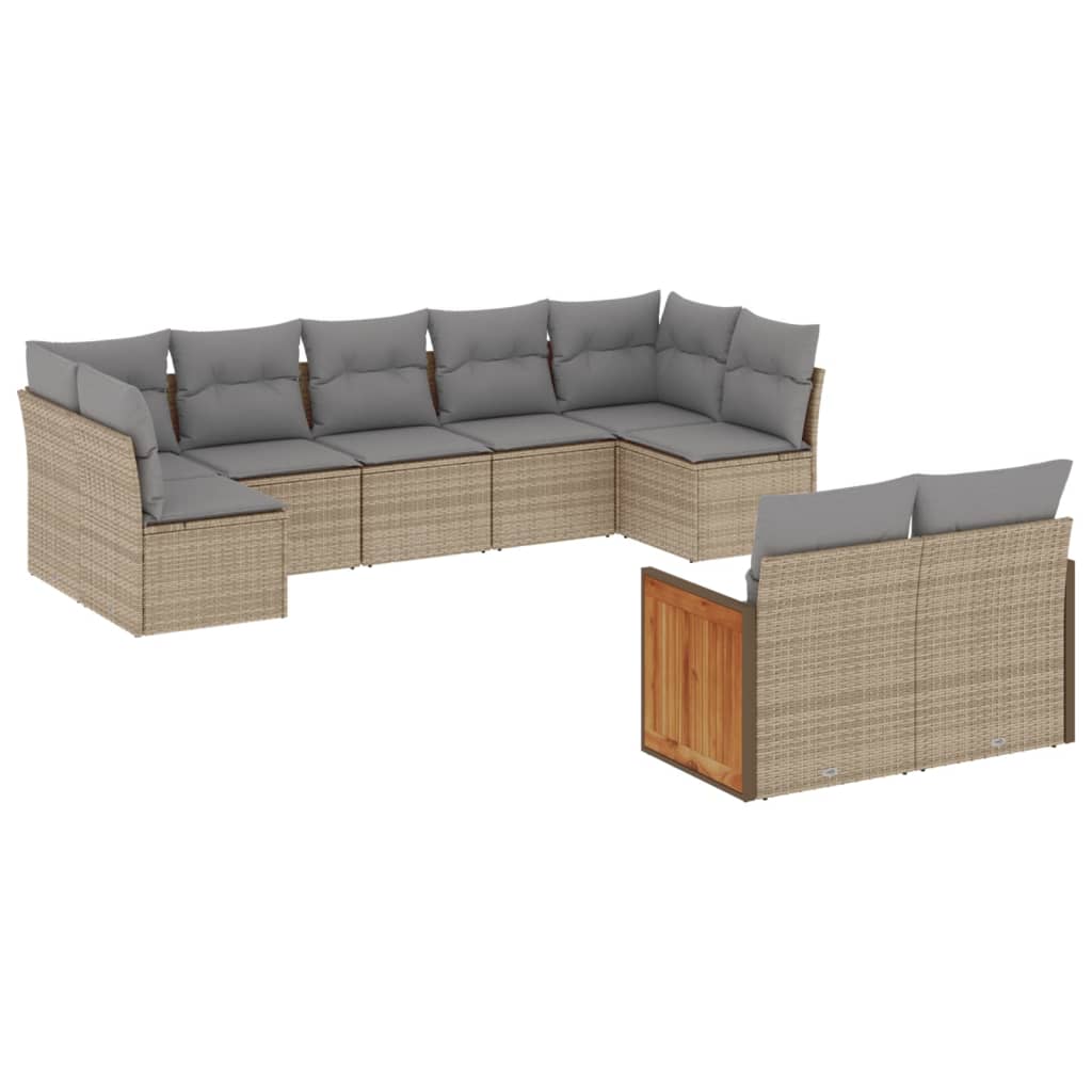 Vidaxl 9-Cz. Garden Furniture Set With Cushions, Beige, Poly Rattan