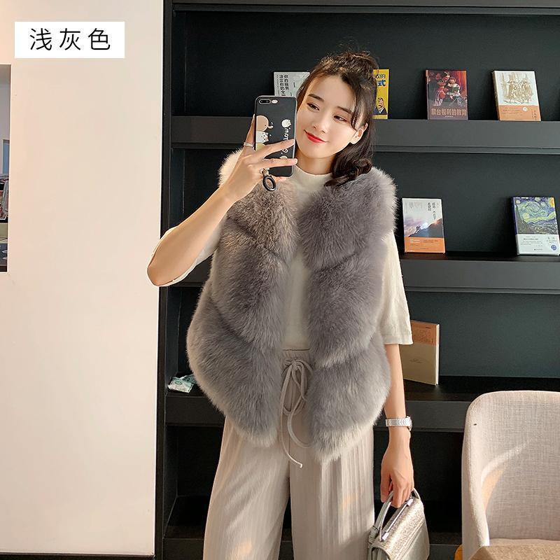 

Осенне-зимняя одежда жилет из искусственного меха женский короткий жилет жилет из искусственного лисьего меха куртка с отделкой 2XL светло-серый