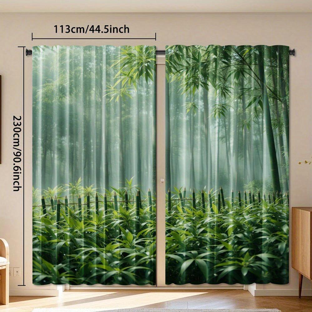 2pcs Ink Bamboo Forest Print Curtains - Rod Pocket Design   Light Filtering & Privacy Enhancing   Durable Polyester Microfiber for