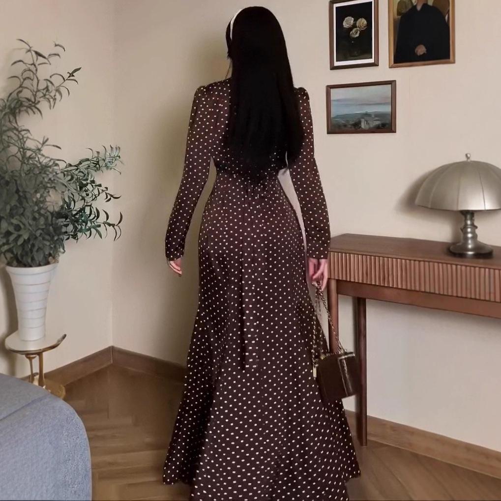 2025 Elegant V-neck Polka Dot Long-sleeved Dress for Women