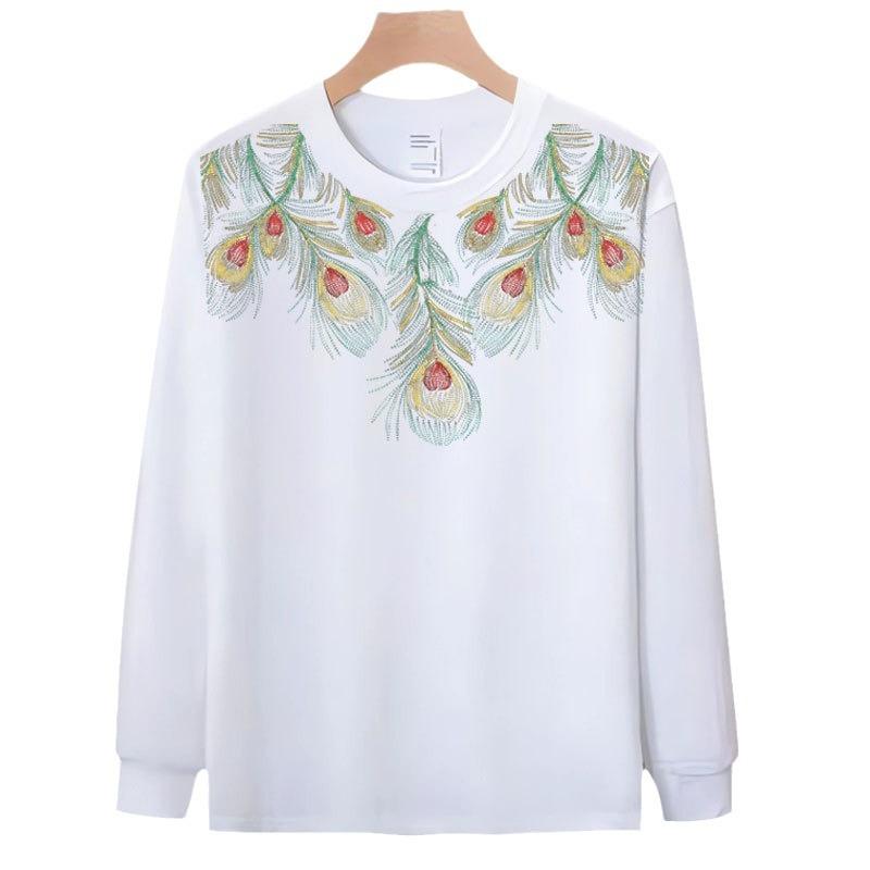 Trendy Brand High-End Men'S T-Shirt Casual Top Crew Neck Couple Print Long-Sleeved Shirt Sweater