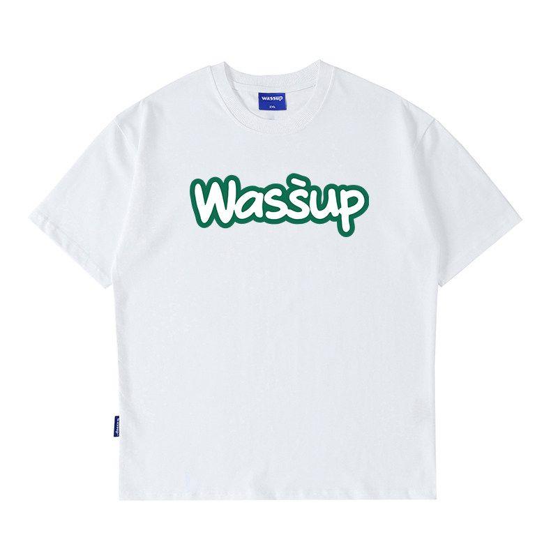 Wassup American-Style Letter Print T-Shirt Short-Sleeved Unisex Summer New Trendy Brand Heavyweight Pure Cotton T-Shirt