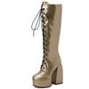 Sexy Lace Up Platform Long Boots Women Thick Gothic Heels High Knee Boot Winter Red Black Green Fetish Party Shoes Large Size 48