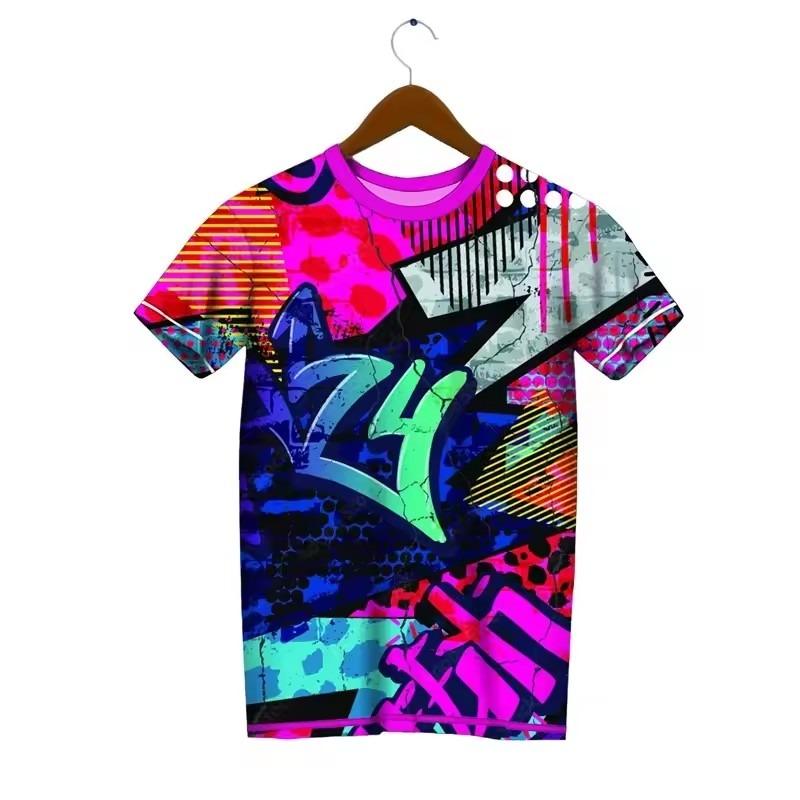 

Трендовая футболка с граффити-принтом, мужская модная летняя футболка с коротким рукавом и 3D-принтом, крутая уличная одежда, хип-хоп футболка XS