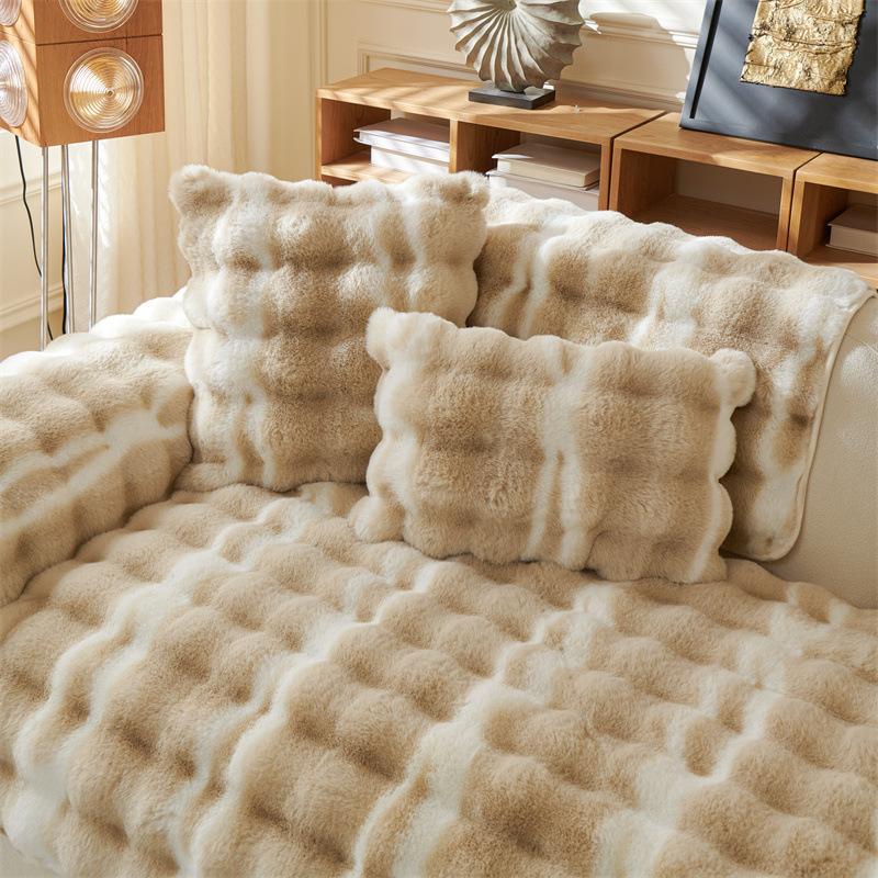 EIFLOY-Colorful Winter Faux Rabbit Fur Sofa Cover, Plush Corner Couch Slipcover, Thick Furniture Protector, Non-slip, Super Soft
