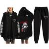 Unisex Winter Casual Sport Set With Anime Print Hooded Zip-Up Sweatshirt Jogger Pants Cotton Blend