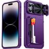 RFID Wallet Case with Card Holder and Sliding Camera Cover for iPhone 14 Pro Max-Purple