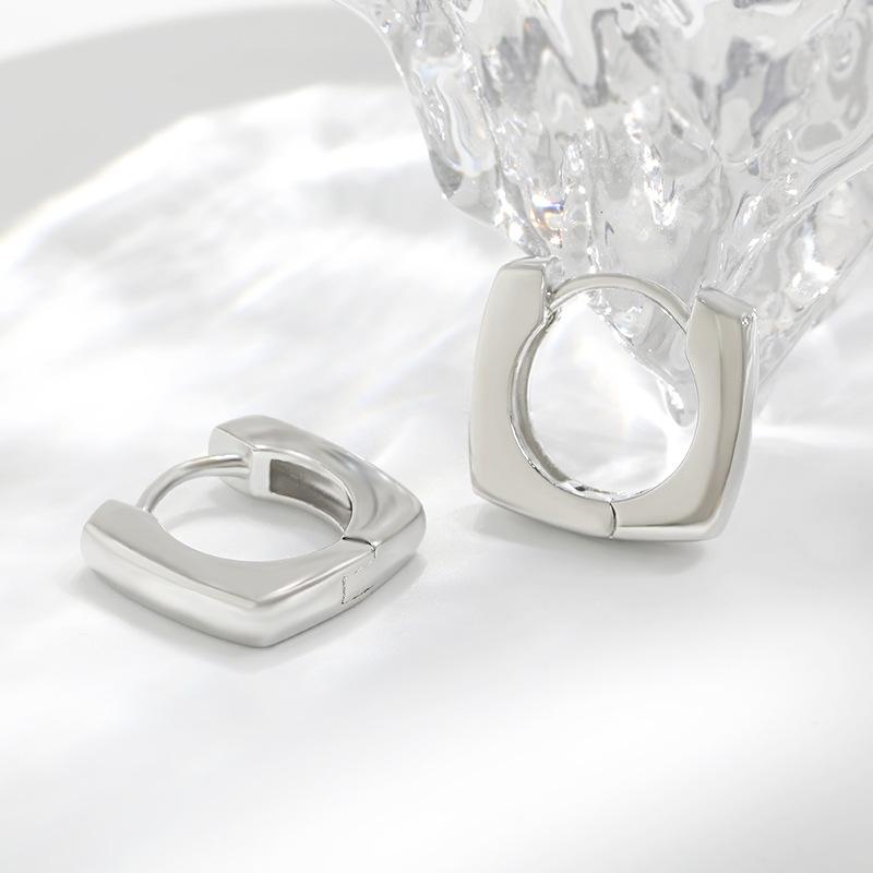 Glossy Plain Circle U-shaped Simple and High-end Geometric Cool Style Square Earrings