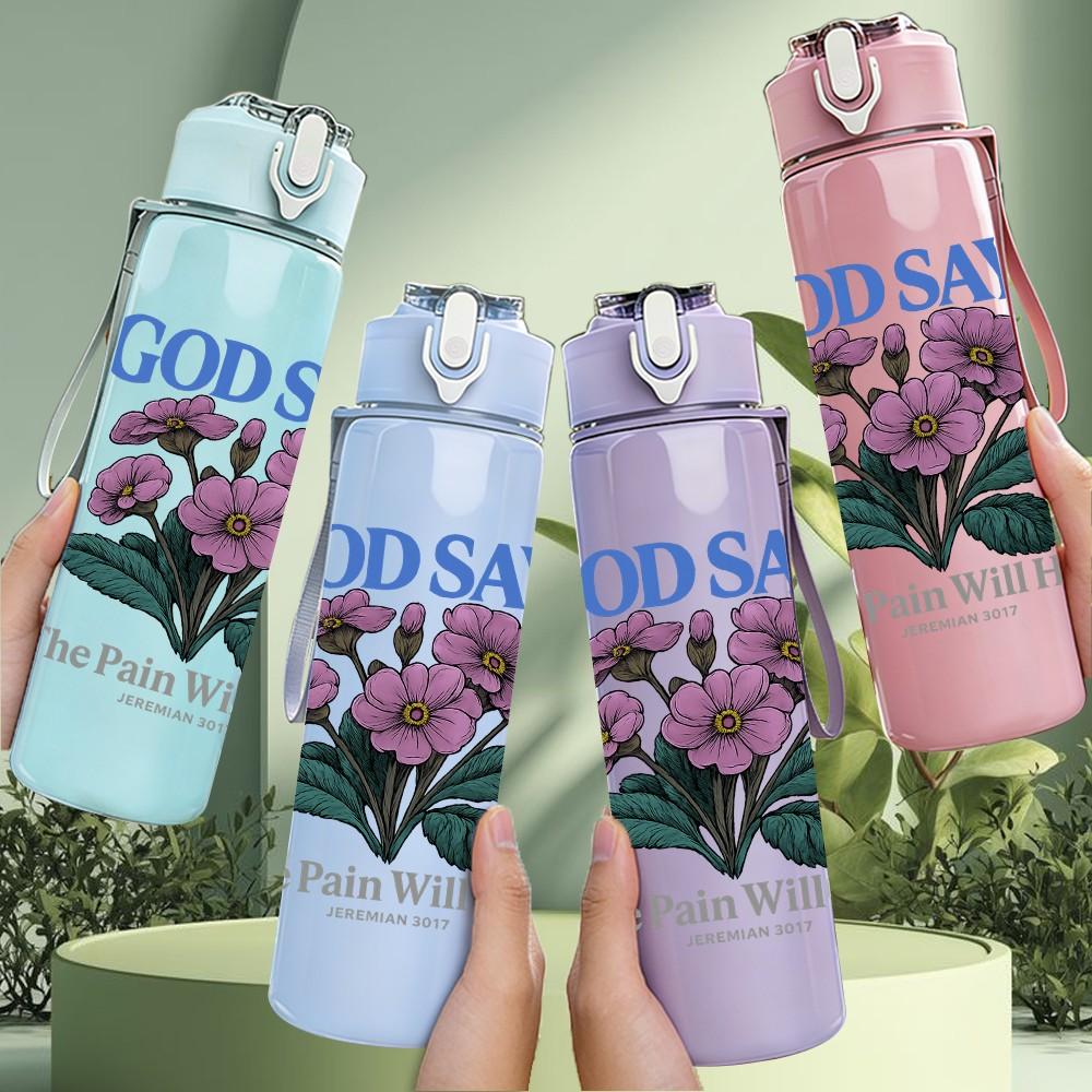 1PC God Says Purple Flower 750ml Color Plastic Sports Water Bottle Leakproof Flip Straw Lid Suitable for Sports Office Home Use