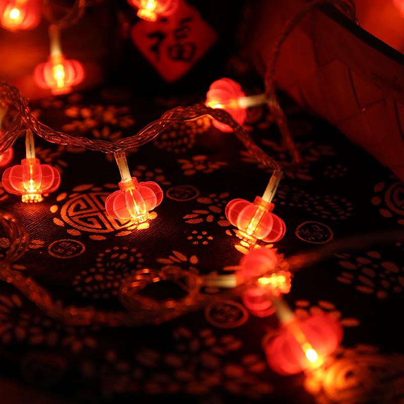 LED Red Chinese Knot Lanterns - Decorative Outdoor String Lights for Lantern Festival & Spring Festival. 1.5m 10 lights battery