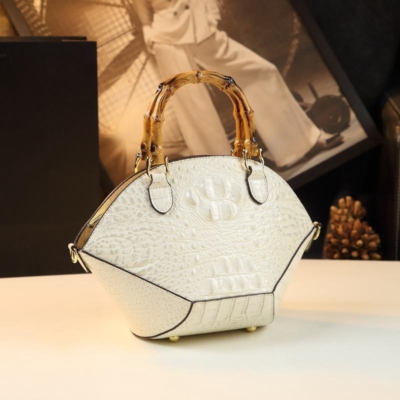 Hard Leather Women's Bag, 2026 New Fashiable Bamboo-patterned Handbag, Shell-style Messenger Bag with Crocodile Pattern