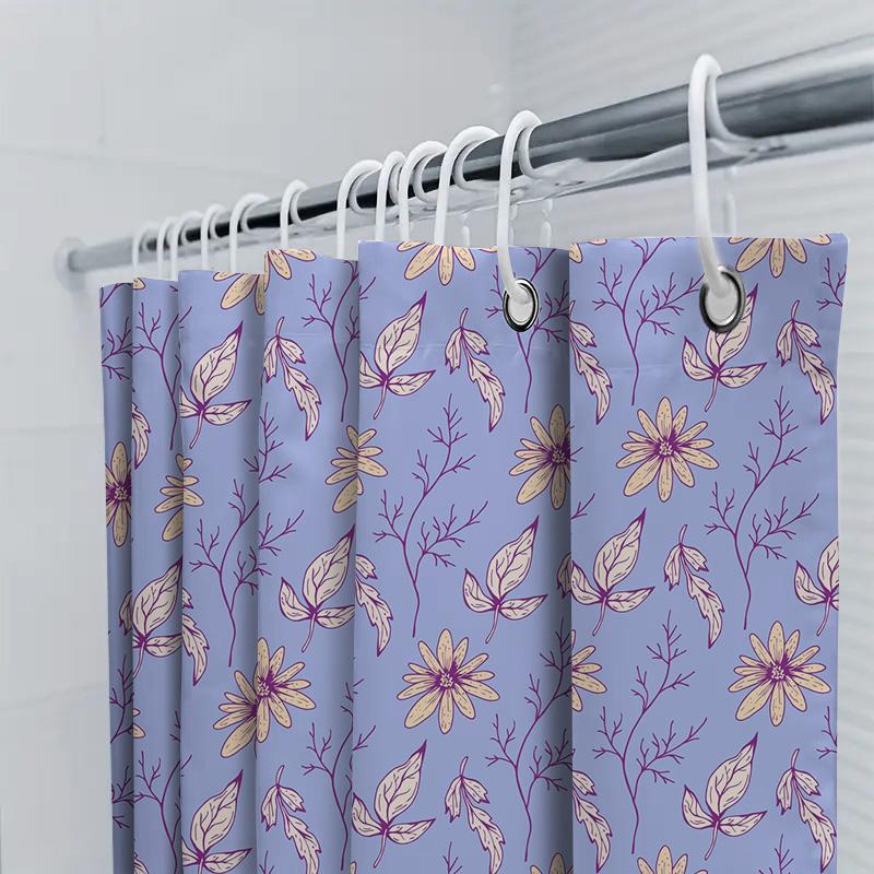 Beautiful Floral Shower Curtain with Purple Leaves for Bath Decor Waterproof Fabric Bathroom Curtains In Multiple Sizes