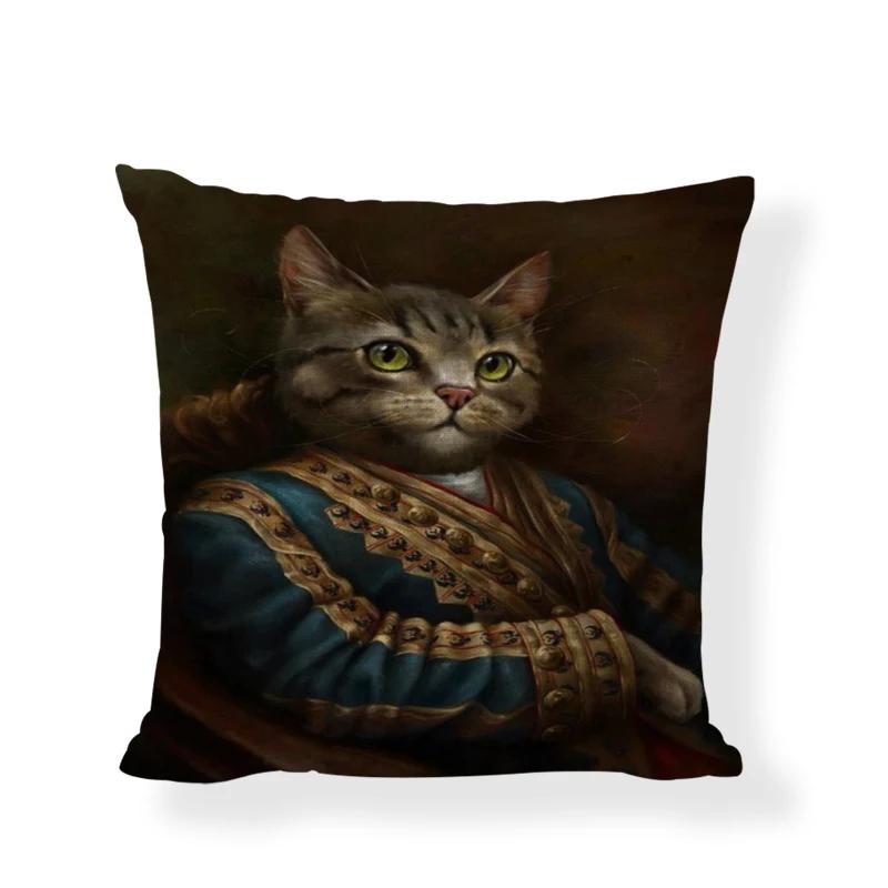 Dog Cat Military Uniform Earl Clothing Print Pillowcase Decorative Cotton Linen Pillow Cover Sofa Car Home Decor Cushion Cover