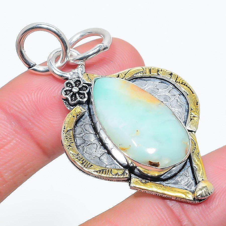 

Подвеска из натурального двухцветного хризопраза из стерлингового серебра 925 пробы 2,05 дюйма M0T28