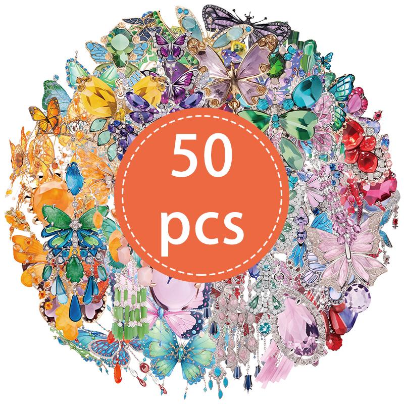 

50PCS Transparent Jewelry Butterfly Stickers PET Gorgeous Crystal Jewelry Gem Sticker for Scrapbooking Journal Laptop Crafts