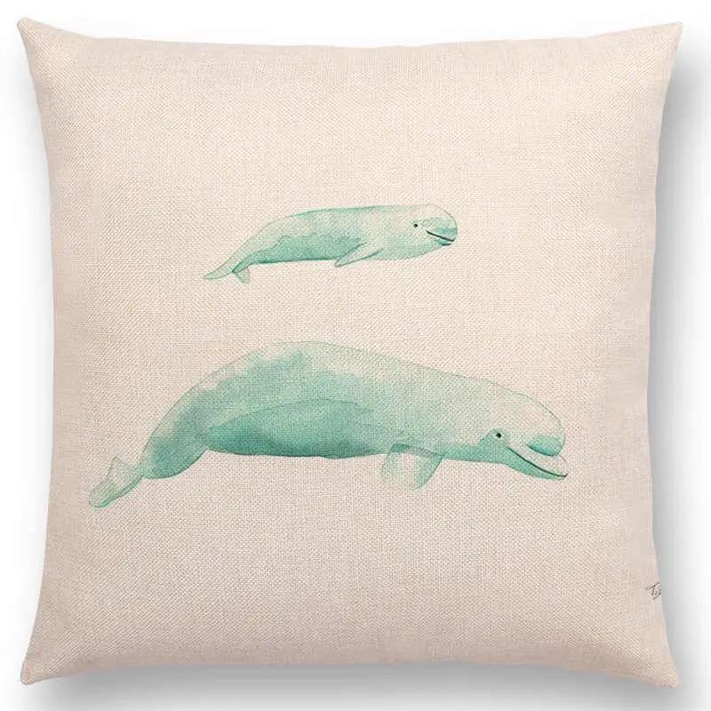 Newest Fashion Nordic Style Whale Cushion Cover Ocean Whales Home Pillow Case Linen Cotton Pillows Covers