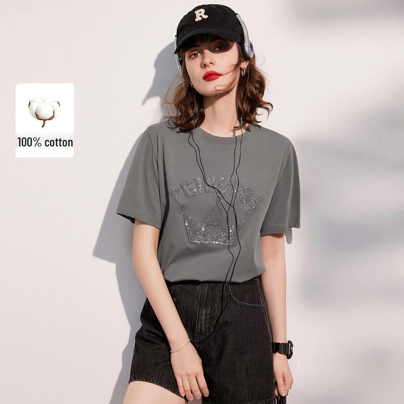 

Bailuyu Women s Simple Letter Print Round Neck Cotton T-shirt M