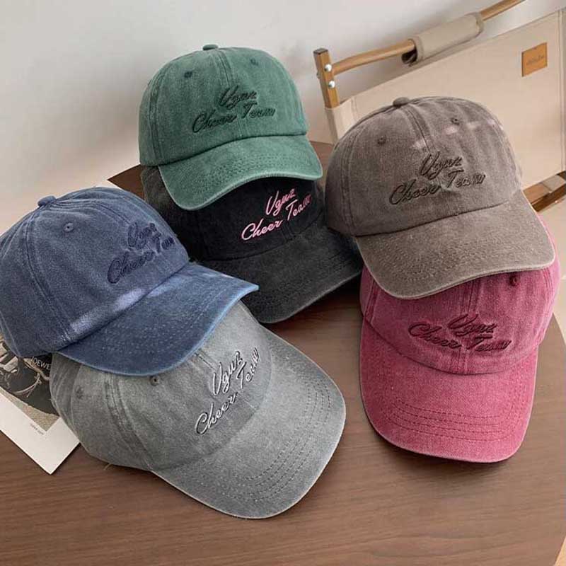 Vintage Washed Cotton Baseball Cap Women Letter Embroidery Adjustable Sun Hat Outdoor Sunshade Duck Tongue Caps