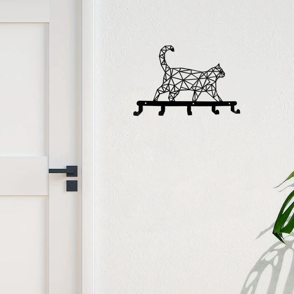 1 Stück Garderobenständer aus Metall mit hohler Katze – Wandgarderobe mit multifunktionalen Haken für Mäntel, Hüte, Schlüssel und Handtücher,