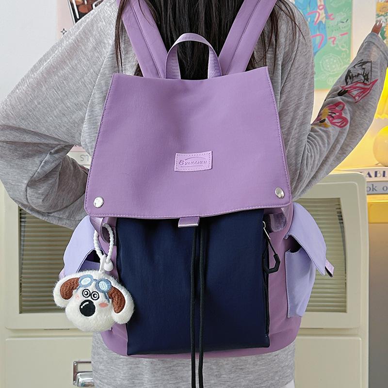 New schoolbag lightweight and large-capacity contrasting leisure travel backpack for female students High-value student schoolbag