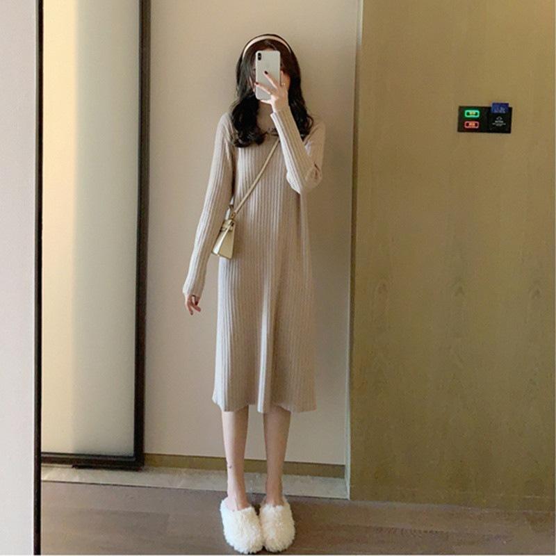 

Ретро черное вязаное платье темпераментное приталенное тонкое водолазка свитер юбка база длинное платье весна XL абрикосовый