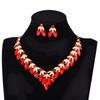 Vintage exaggerated leaf necklace earrings set crystal gemstone collarbone chain women's two-piece fashion accessories