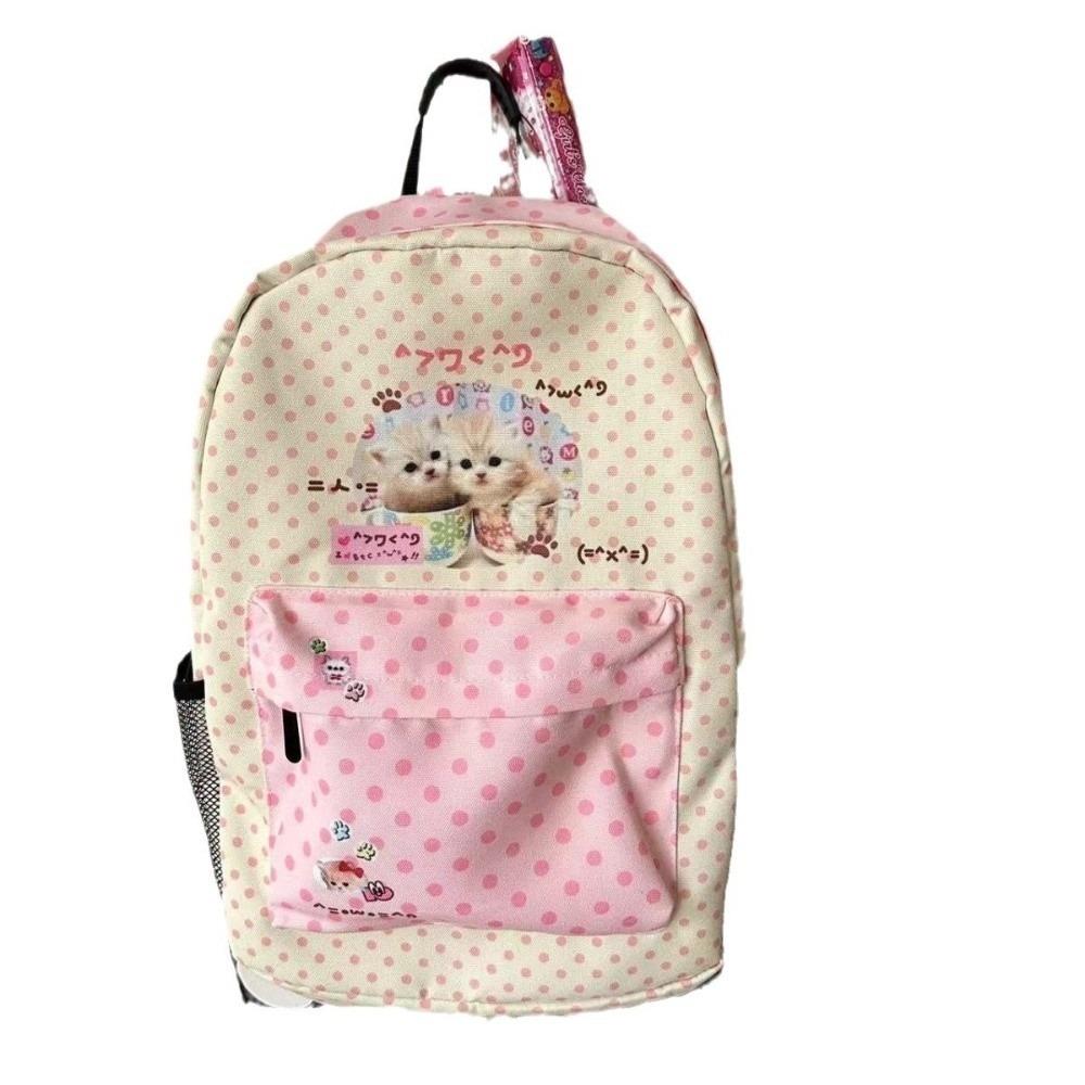 

Kawaii Contrast Color Cat Dot Backpacks Patchwork High-capacity Preppy Schoolbags Shoulder Bag for Women