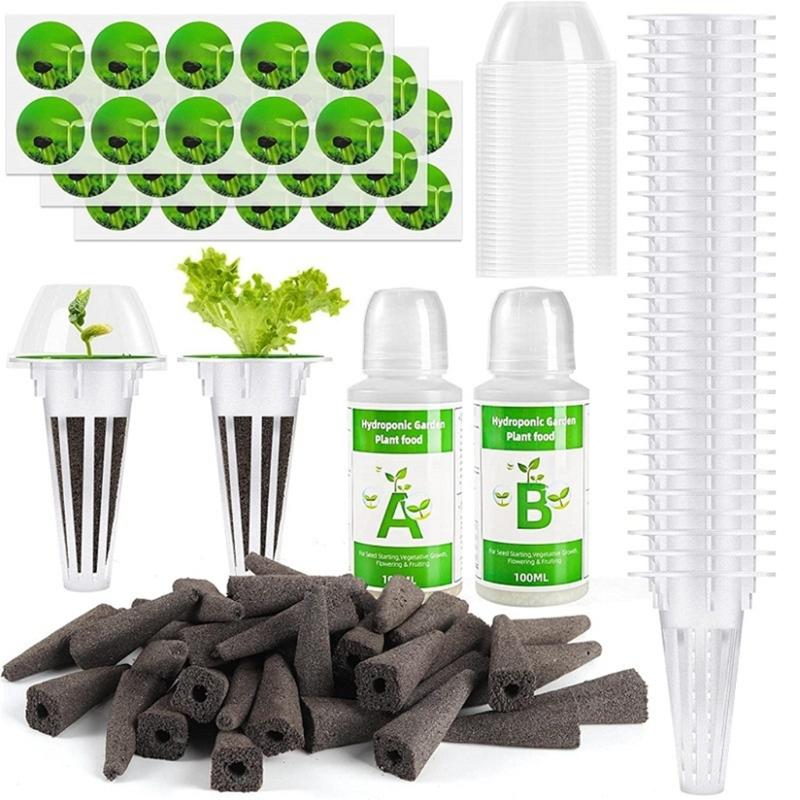 166pcs  Pods Kits Reusable Hydroponics Pods Set Indoor Hydroponics Growing System with Labels Grow Basket Growth Sponges
