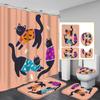 Black Cat Decorative Shower Curtain Bathroom Set - Machine Washable, With 12 Hooks, Including Toilet Seat Cover And Bathtub Mat