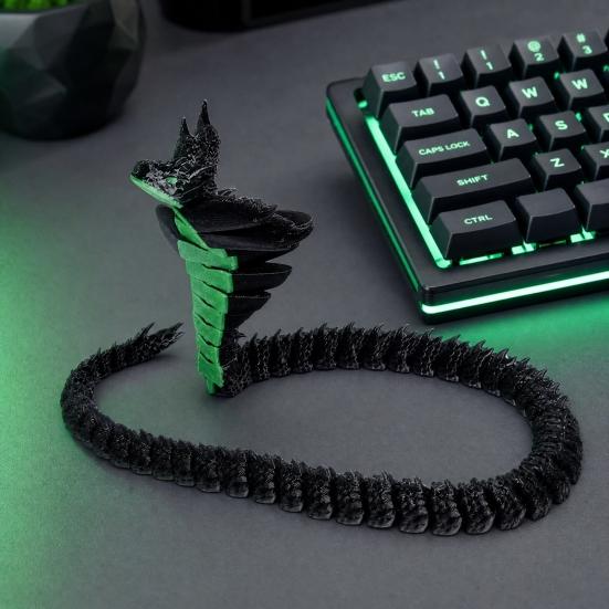 Snake Ornament, 3D Printing Poseable Snake Figure with Movable Joints Flexible Postures, Dark Themed Animal Desktop Collection Ornament