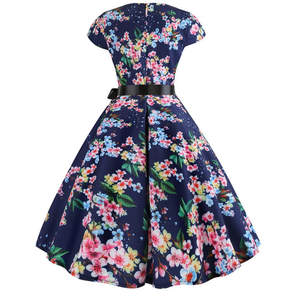 Kvinner Vintage Hebborn Kortermet O-hals Kveldsutskrift Party Ball Swing Dress