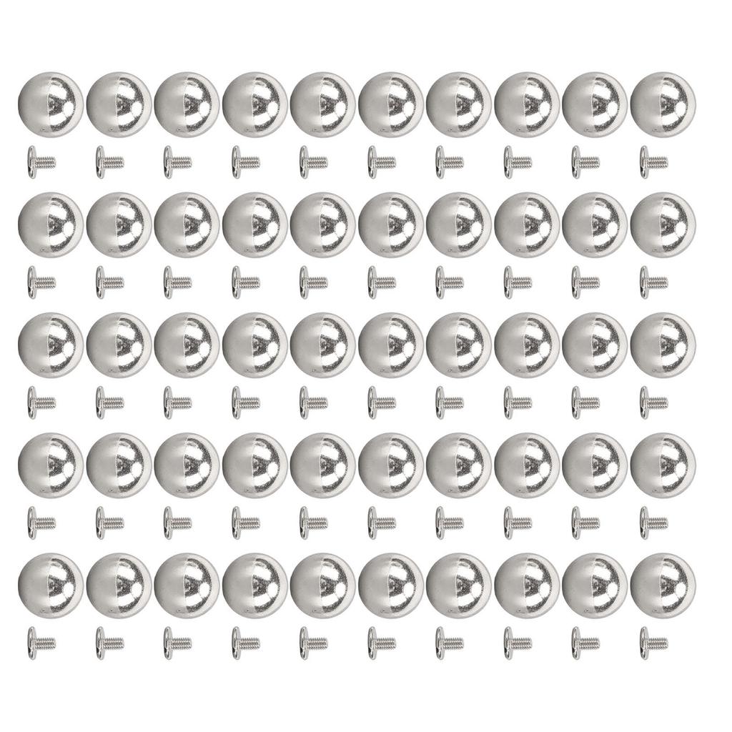 50 Set Sphere Rivet Kit Iron Soild 10mm Diameter Sphere Stud Kit with 6mm Screws for Leather Crafts Clothing Boots