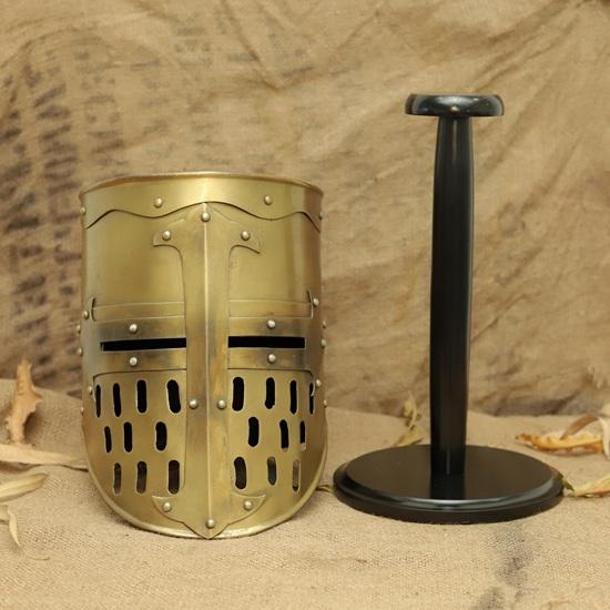 Handmade Steel Crusader Helmet: Brass Cross, Knight Templar Armor