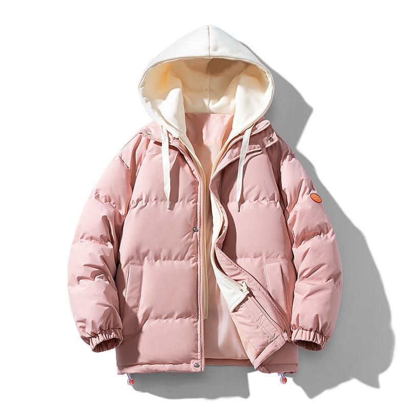 New trendy brand hooded jacket loose large size cotton-padded jacket thickened fake two-piece cotton-padded jacket